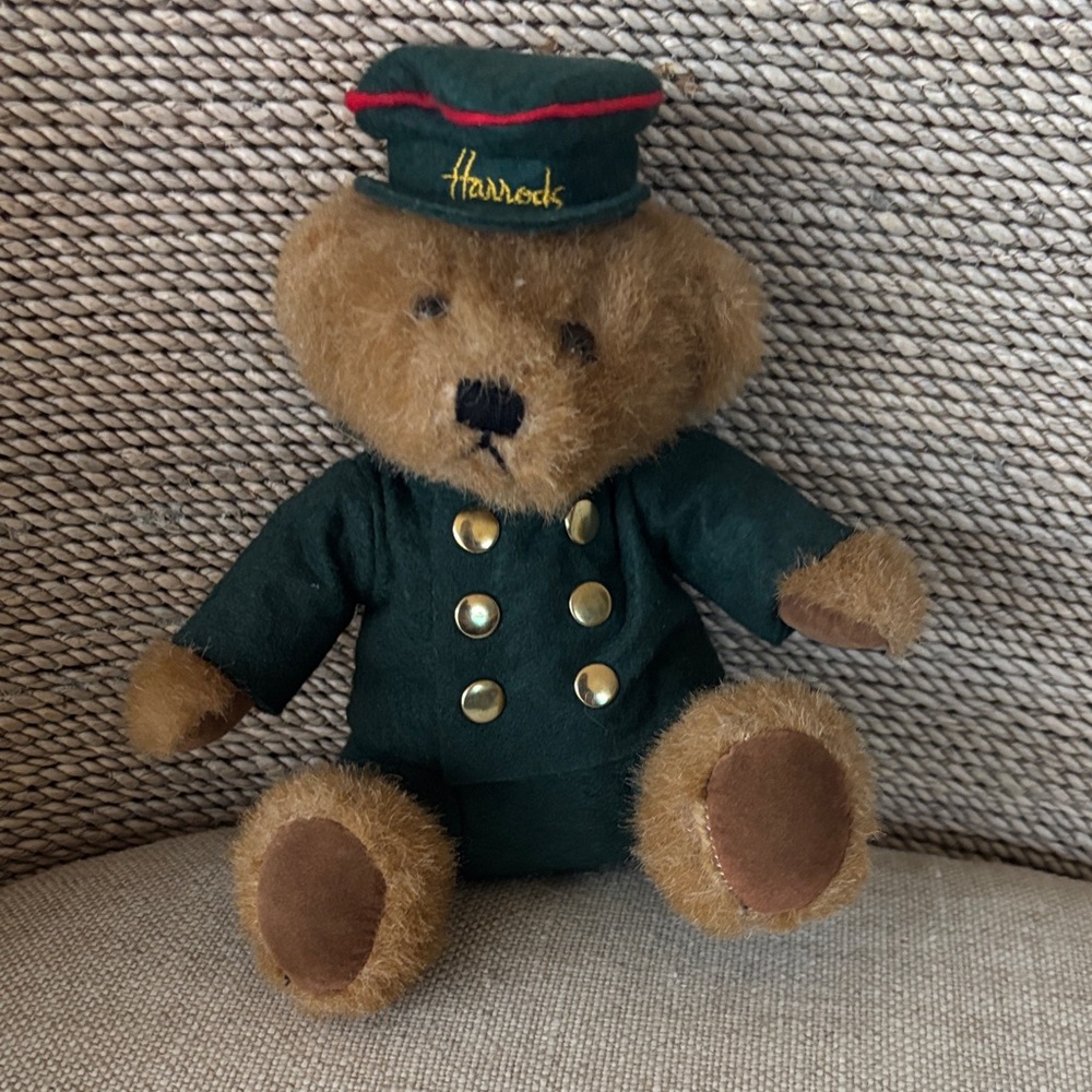 Harrods Plush Bear in Green Attire with Gold Accents
